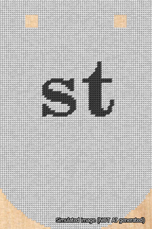 A simulated image of the stitched needlepoint design: Banner 18m Curved st Black on White. Not A.I. generated.