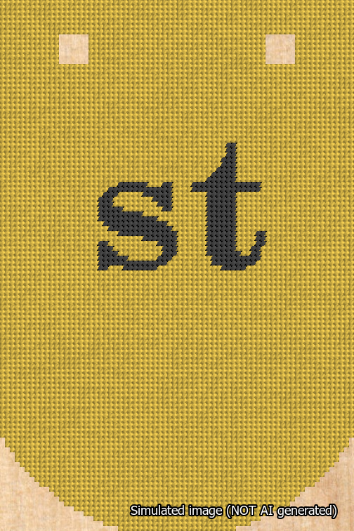 A simulated image of the stitched needlepoint design: Banner 18m Curved st Black on Yellow. Not A.I. generated.