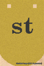 A simulated image of the stitched needlepoint design: Banner 18m Curved st Black on Yellow. Not A.I. generated.