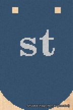 A simulated image of the stitched needlepoint design: Banner 18m Curved st White on Blue. Not A.I. generated.