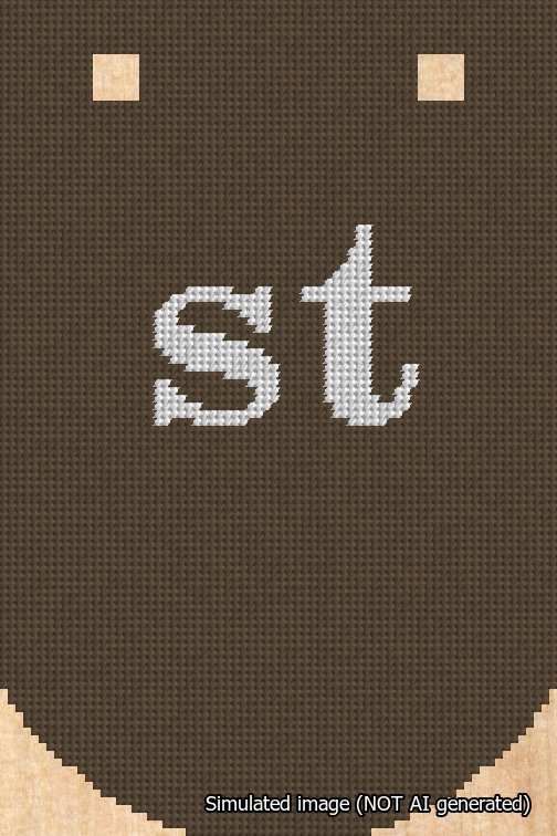 A simulated image of the stitched needlepoint design: Banner 18m Curved st White on Brown. Not A.I. generated.