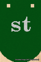A simulated image of the stitched needlepoint design: Banner 18m Curved st White on Green. Not A.I. generated.
