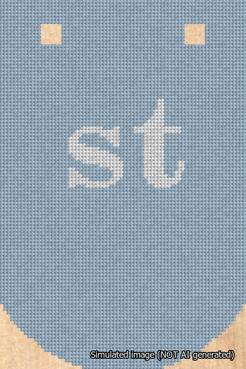 A simulated image of the stitched needlepoint design: Banner 18m Curved st White on Light Blue. Not A.I. generated.
