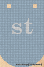 A simulated image of the stitched needlepoint design: Banner 18m Curved st White on Light Blue. Not A.I. generated.