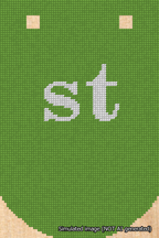 A simulated image of the stitched needlepoint design: Banner 18m Curved st White on Light Green. Not A.I. generated.
