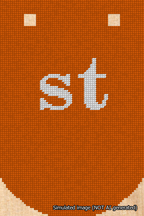 A simulated image of the stitched needlepoint design: Banner 18m Curved st White on Orange. Not A.I. generated.