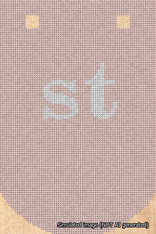 A simulated image of the stitched needlepoint design: Banner 18m Curved st White on Pink. Not A.I. generated.