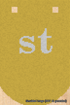 A simulated image of the stitched needlepoint design: Banner 18m Curved st White on Yellow. Not A.I. generated.