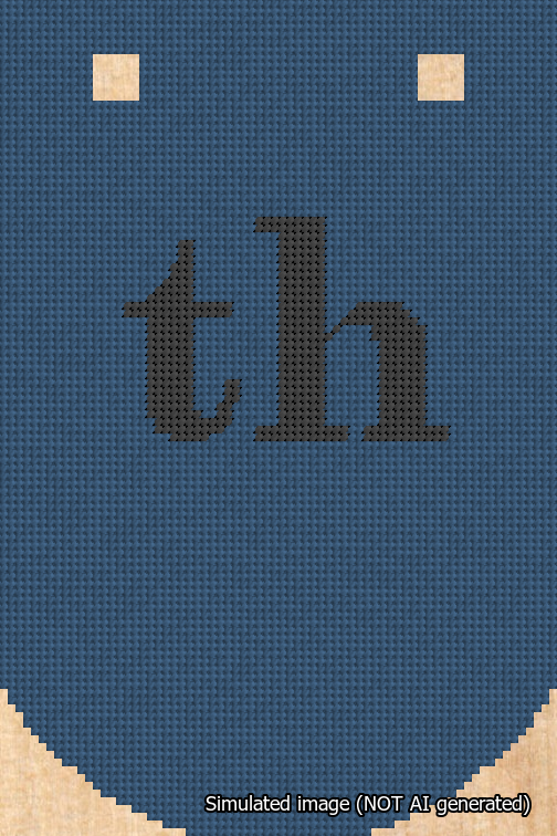 A simulated image of the stitched needlepoint design: Banner 18m Curved th Black on Blue. Not A.I. generated.