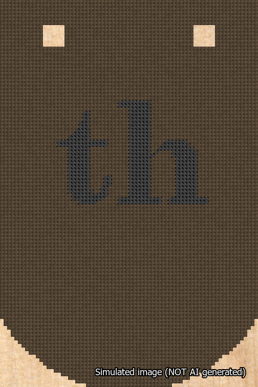A simulated image of the stitched needlepoint design: Banner 18m Curved th Black on Brown. Not A.I. generated.