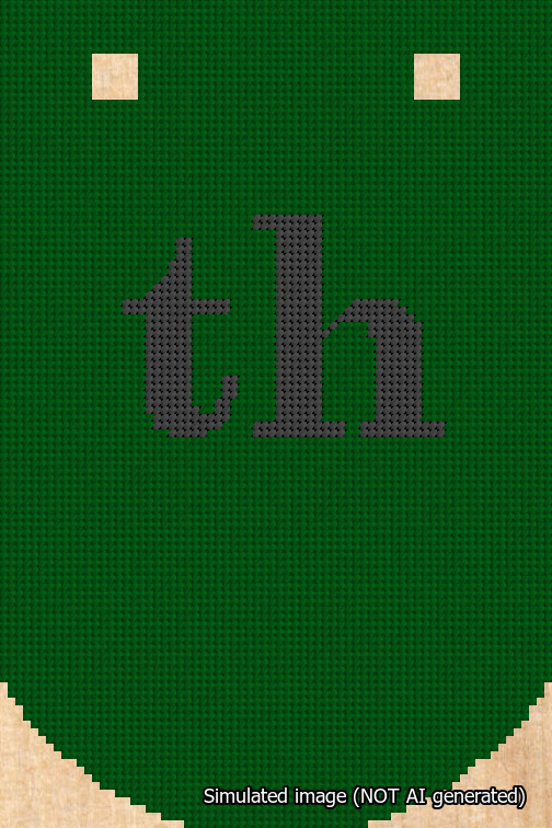 A simulated image of the stitched needlepoint design: Banner 18m Curved th Black on Green. Not A.I. generated.