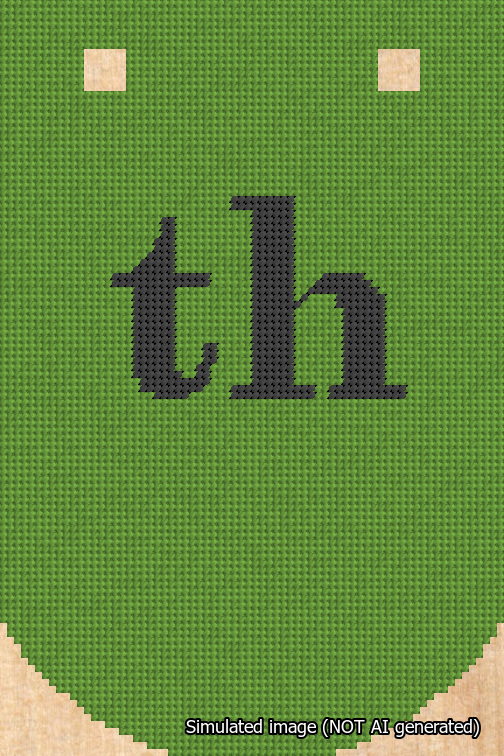 A simulated image of the stitched needlepoint design: Banner 18m Curved th Black on Light Green. Not A.I. generated.