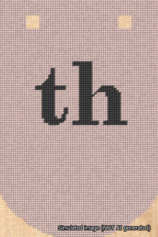 A simulated image of the stitched needlepoint design: Banner 18m Curved th Black on Pink. Not A.I. generated.