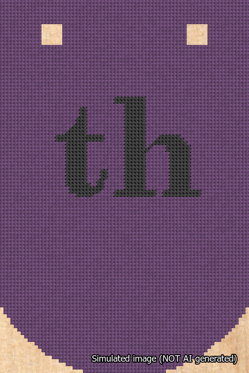 A simulated image of the stitched needlepoint design: Banner 18m Curved th Black on Purple. Not A.I. generated.