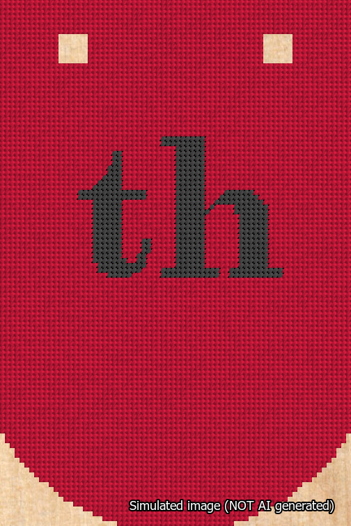 A simulated image of the stitched needlepoint design: Banner 18m Curved th Black on Red. Not A.I. generated.