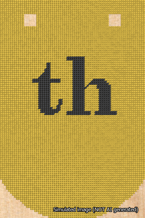 A simulated image of the stitched needlepoint design: Banner 18m Curved th Black on Yellow. Not A.I. generated.