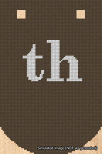 A simulated image of the stitched needlepoint design: Banner 18m Curved th White on Brown. Not A.I. generated.