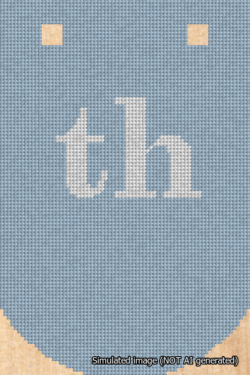 A simulated image of the stitched needlepoint design: Banner 18m Curved th White on Light Blue. Not A.I. generated.