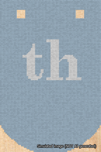 A simulated image of the stitched needlepoint design: Banner 18m Curved th White on Light Blue. Not A.I. generated.