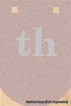 A simulated image of the stitched needlepoint design: Banner 18m Curved th White on Pink. Not A.I. generated.
