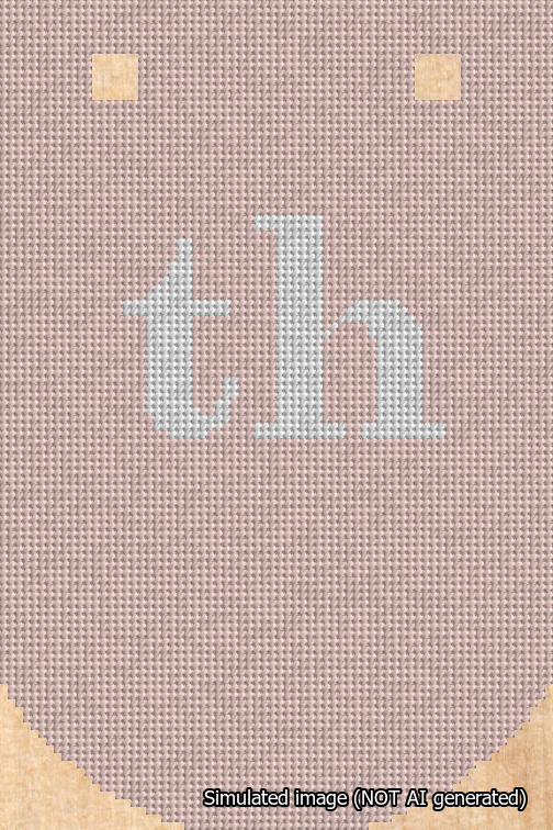 A simulated image of the stitched needlepoint design: Banner 18m Curved th White on Pink. Not A.I. generated.