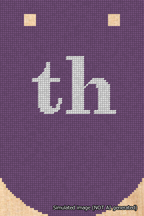 A simulated image of the stitched needlepoint design: Banner 18m Curved th White on Purple. Not A.I. generated.