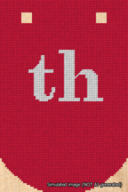 A simulated image of the stitched needlepoint design: Banner 18m Curved th White on Red. Not A.I. generated.