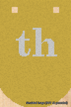 A simulated image of the stitched needlepoint design: Banner 18m Curved th White on Yellow. Not A.I. generated.