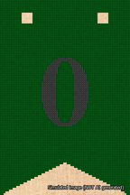 A simulated image of the stitched needlepoint design: Banner 18m Forked 0 Black on Green. Not A.I. generated.