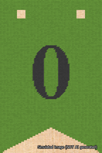 A simulated image of the stitched needlepoint design: Banner 18m Forked 0 Black on Light Green. Not A.I. generated.