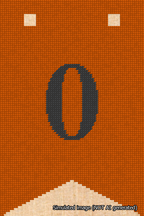 A simulated image of the stitched needlepoint design: Banner 18m Forked 0 Black on Orange. Not A.I. generated.