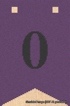 A simulated image of the stitched needlepoint design: Banner 18m Forked 0 Black on Purple. Not A.I. generated.