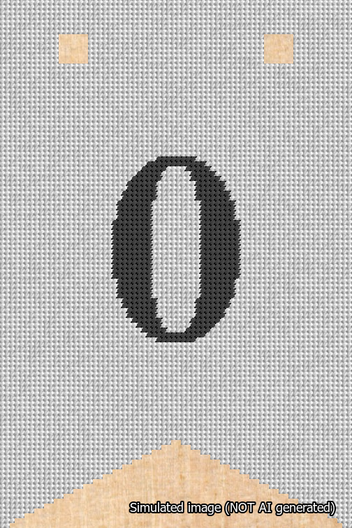 A simulated image of the stitched needlepoint design: Banner 18m Forked 0 Black on White. Not A.I. generated.