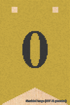 A simulated image of the stitched needlepoint design: Banner 18m Forked 0 Black on Yellow. Not A.I. generated.