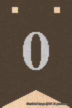 A simulated image of the stitched needlepoint design: Banner 18m Forked 0 White on Brown. Not A.I. generated.
