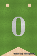 A simulated image of the stitched needlepoint design: Banner 18m Forked 0 White on Light Green. Not A.I. generated.