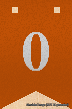 A simulated image of the stitched needlepoint design: Banner 18m Forked 0 White on Orange. Not A.I. generated.