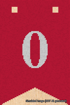 A simulated image of the stitched needlepoint design: Banner 18m Forked 0 White on Red. Not A.I. generated.
