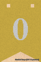 A simulated image of the stitched needlepoint design: Banner 18m Forked 0 White on Yellow. Not A.I. generated.
