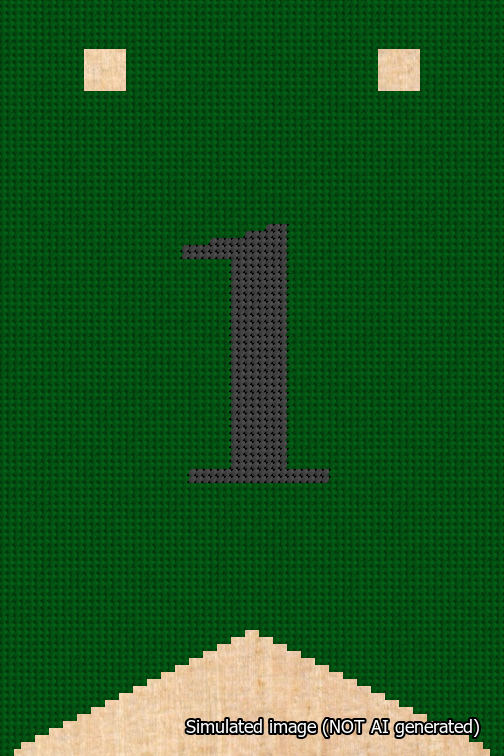 A simulated image of the stitched needlepoint design: Banner 18m Forked 1 Black on Green. Not A.I. generated.