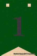 A simulated image of the stitched needlepoint design: Banner 18m Forked 1 Black on Green. Not A.I. generated.