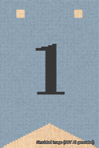 A simulated image of the stitched needlepoint design: Banner 18m Forked 1 Black on Light Blue. Not A.I. generated.