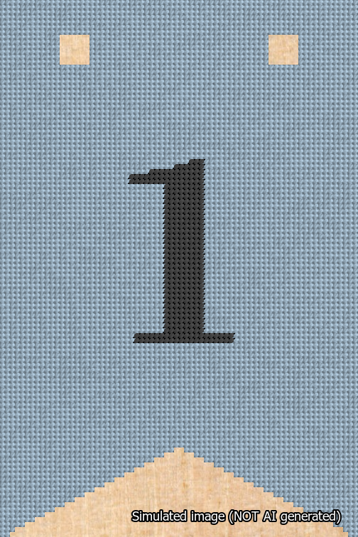 A simulated image of the stitched needlepoint design: Banner 18m Forked 1 Black on Light Blue. Not A.I. generated.