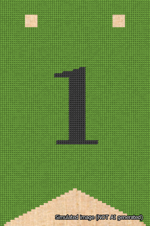 A simulated image of the stitched needlepoint design: Banner 18m Forked 1 Black on Light Green. Not A.I. generated.