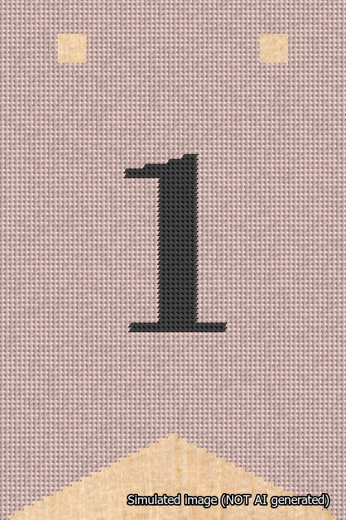 A simulated image of the stitched needlepoint design: Banner 18m Forked 1 Black on Pink. Not A.I. generated.