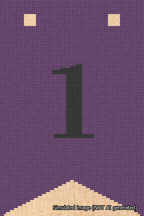A simulated image of the stitched needlepoint design: Banner 18m Forked 1 Black on Purple. Not A.I. generated.
