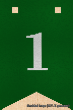 A simulated image of the stitched needlepoint design: Banner 18m Forked 1 White on Green. Not A.I. generated.