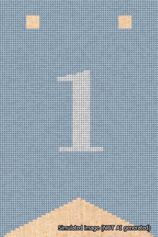 A simulated image of the stitched needlepoint design: Banner 18m Forked 1 White on Light Blue. Not A.I. generated.