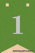 A simulated image of the stitched needlepoint design: Banner 18m Forked 1 White on Light Green. Not A.I. generated.