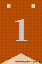 A simulated image of the stitched needlepoint design: Banner 18m Forked 1 White on Orange. Not A.I. generated.